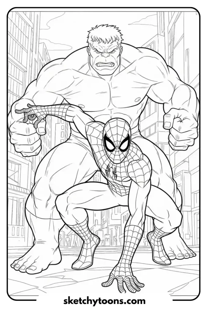 Spiderman and Hulk coloring page