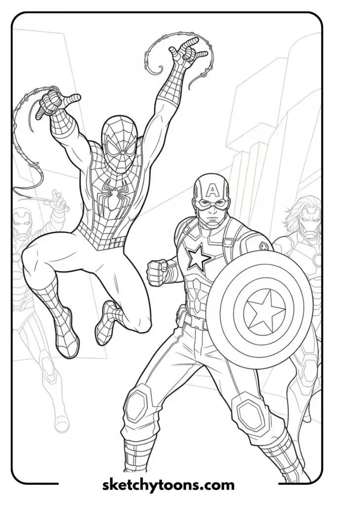 Spiderman and Captain America coloring page