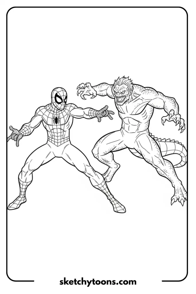 Spiderman and Lizard coloring page