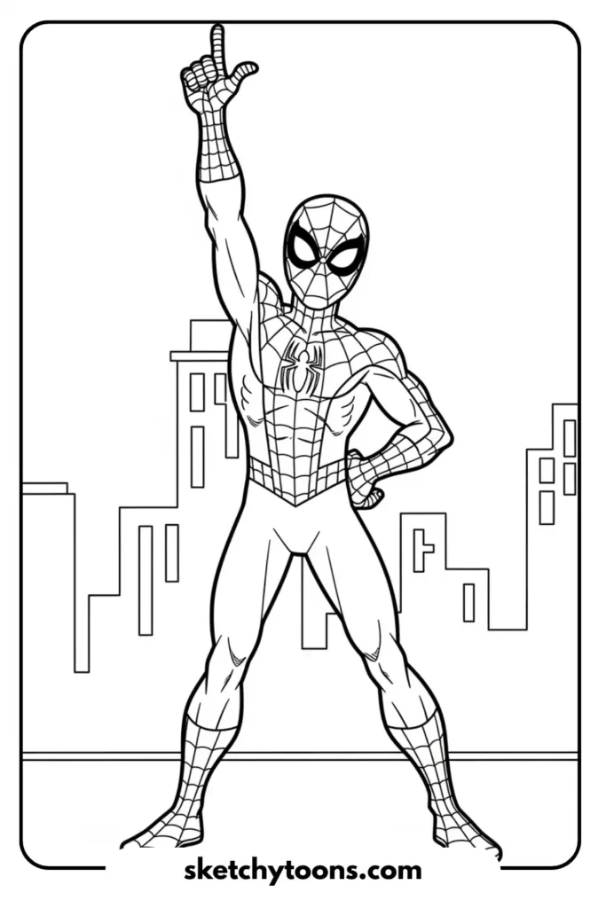Spiderman joy pose coloring page
