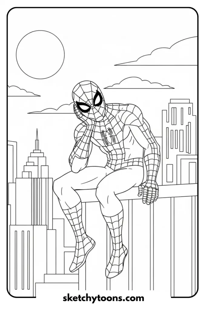 Spiderman resting coloring page