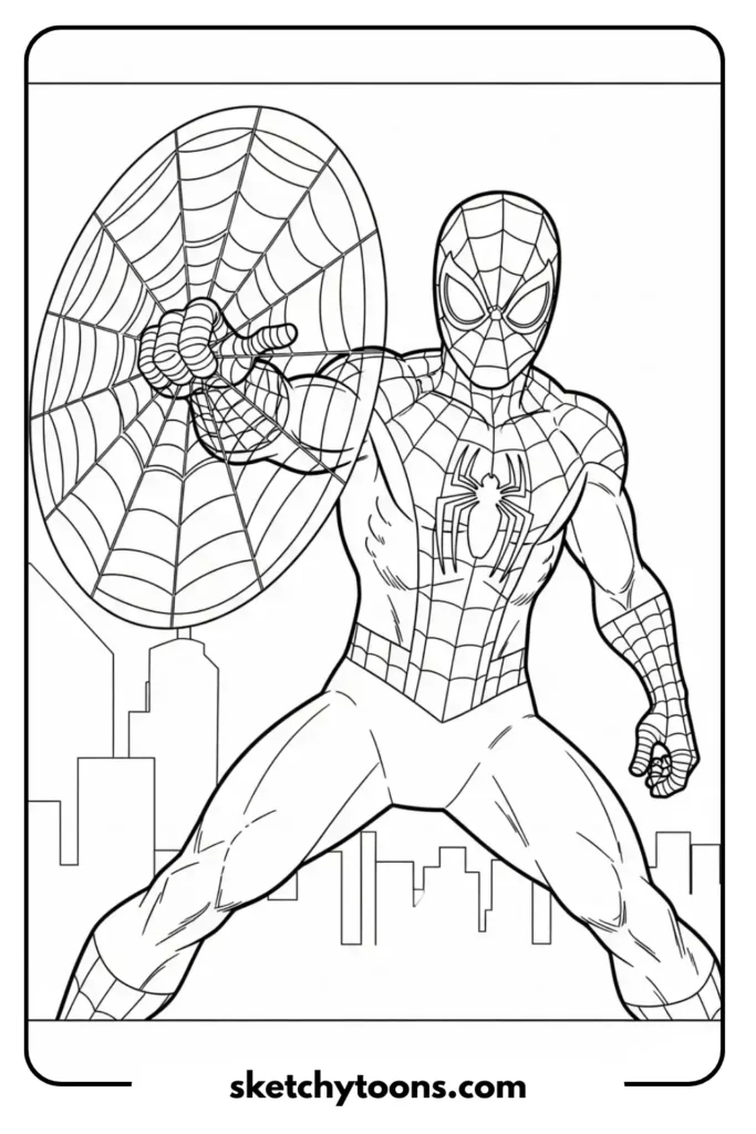 Spiderman web shield coloring page