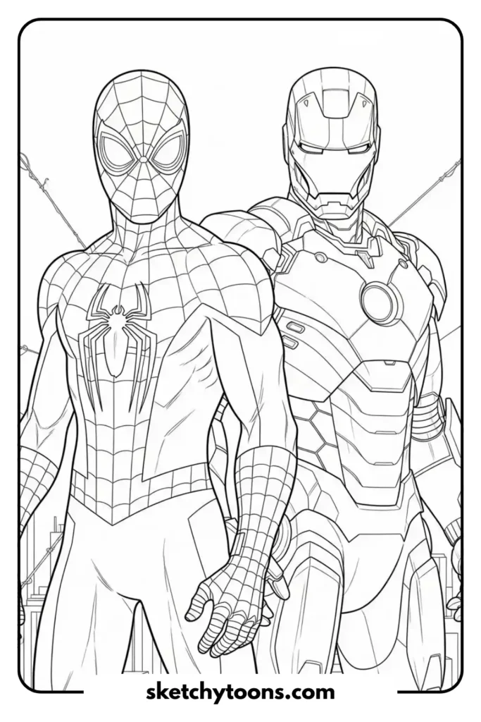 Spiderman and Ironman coloring page