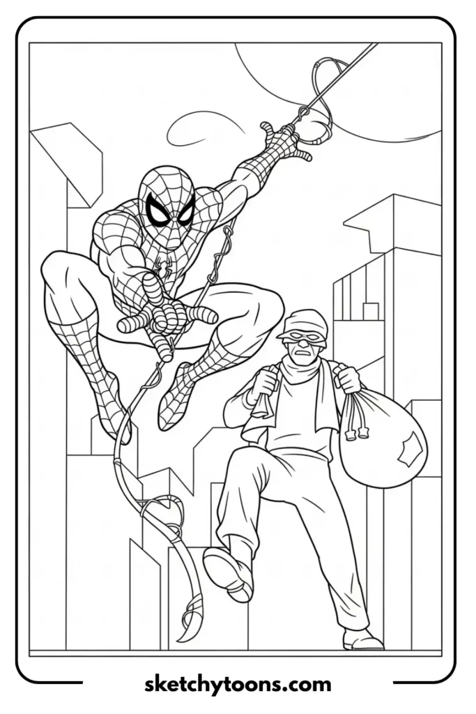 Spiderman Capturing Thief coloring page