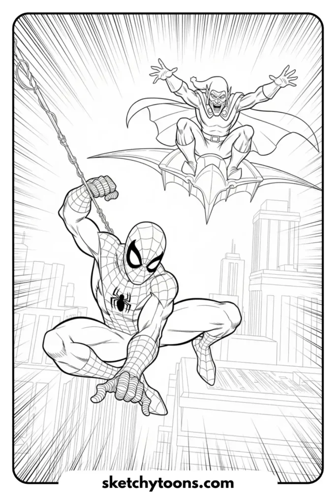 Spiderman and Green Goblin Coloring Page