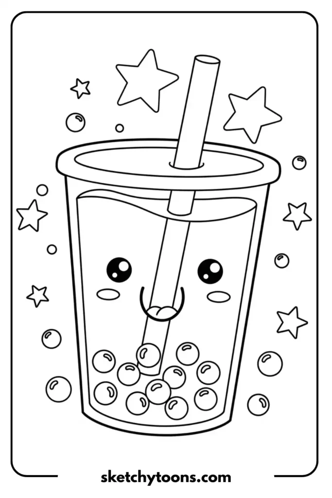 A bubble cup with a happy face coloring page