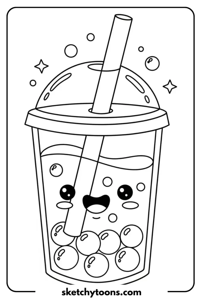 A cute boba drink with a straw coloring page
