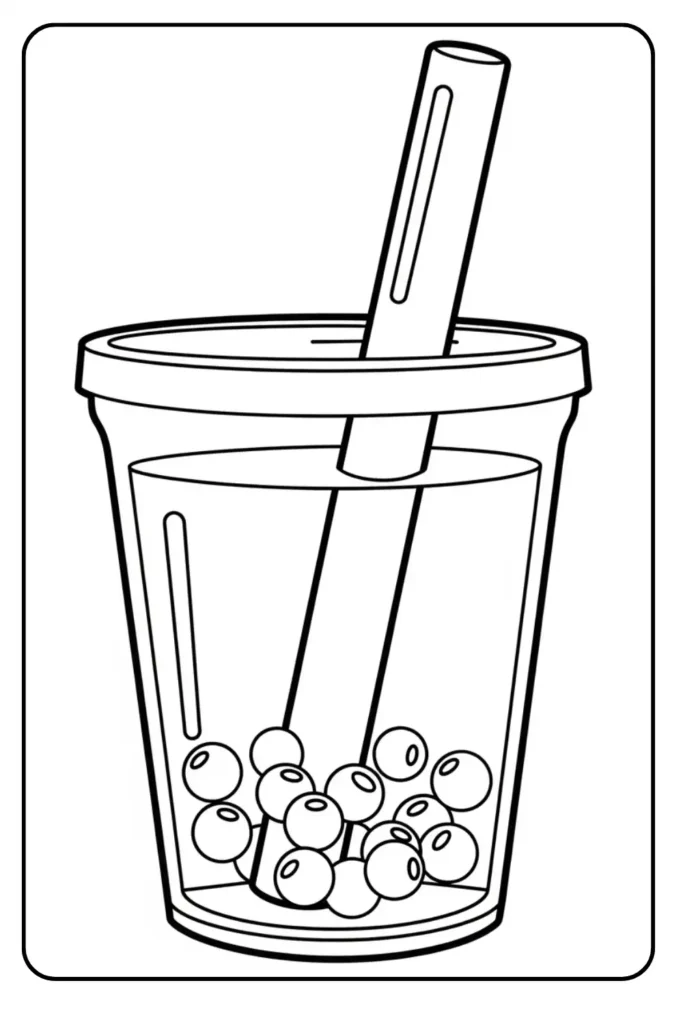 A simple bubble tea cup coloring page