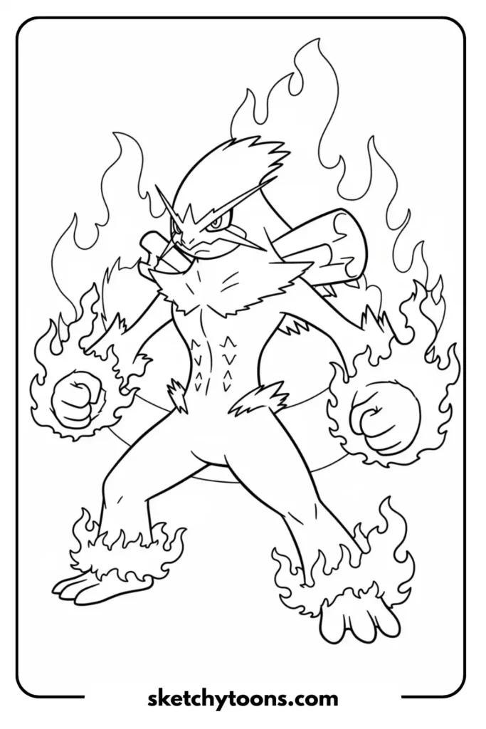 Blaziken in a Fiery Stance coloring page