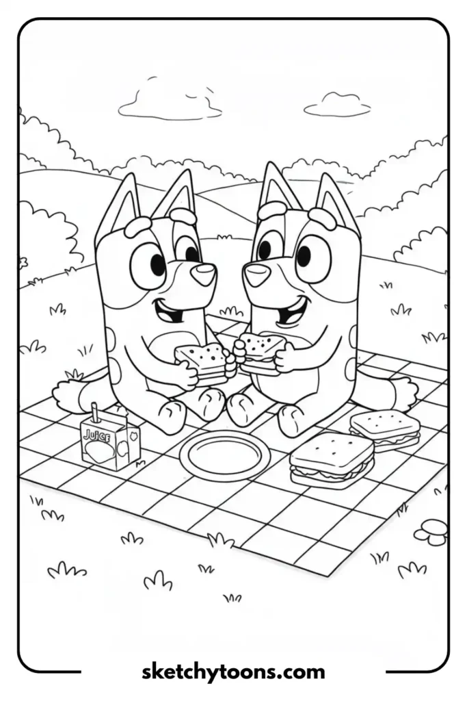 Bluey and Bingo on a Picnic art pages