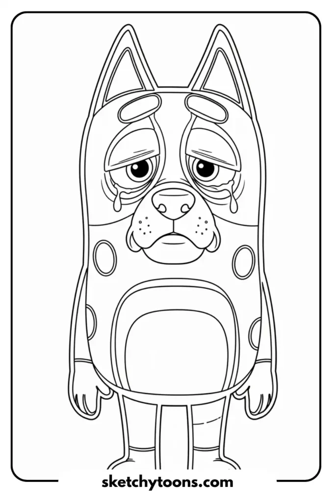 Bluey in Sad Expression coloring sheet