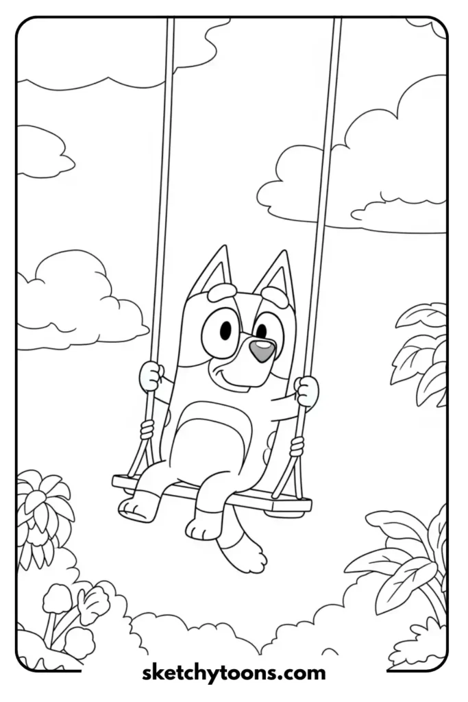 Bluey on a Swing coloring page