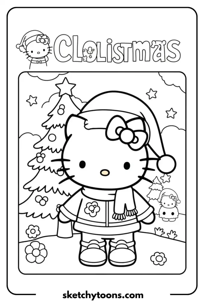 Christmas Hello Kitty Coloring Page