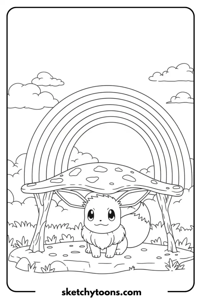 Eevee Under a Rainbow coloring page