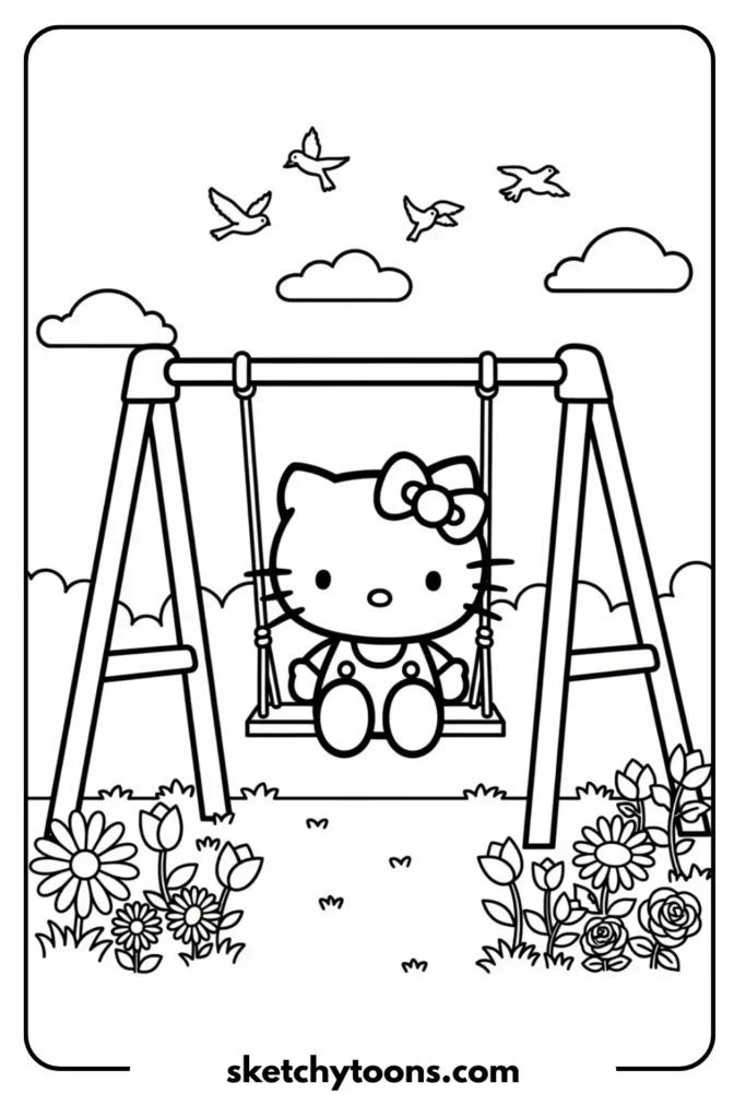 Free Hello Kitty swing Coloring Page
