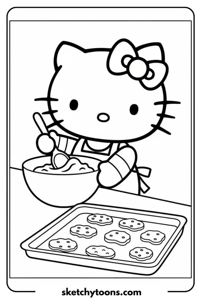 Hello Kitty Baking Cookies coloring page