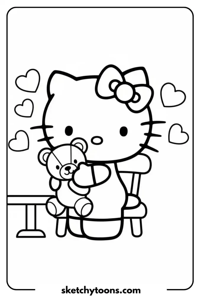 Hello Kitty Cuddling Coloring Page