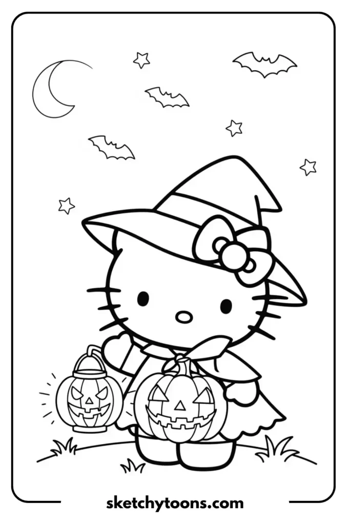 Hello Kitty Halloween Coloring Page