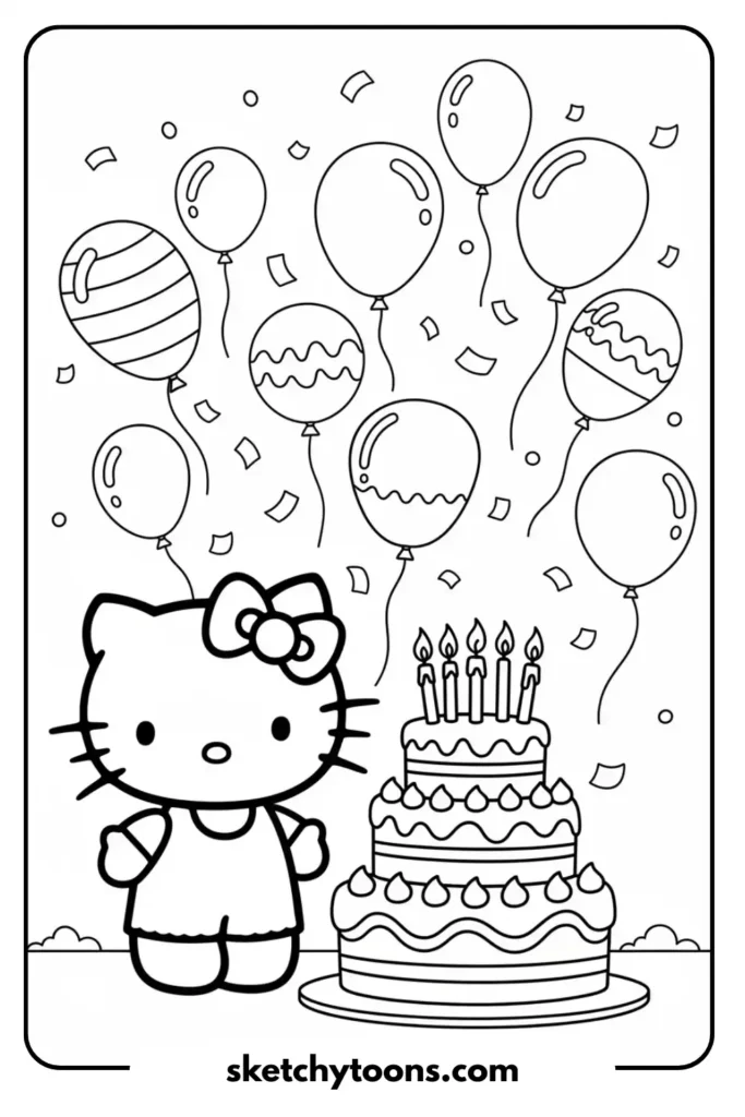 Hello Kitty Happy Birthday Coloring Page