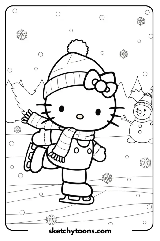 Hello Kitty Ice Skating coloring page