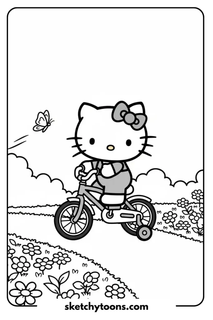 Hello Kitty Riding coloring page