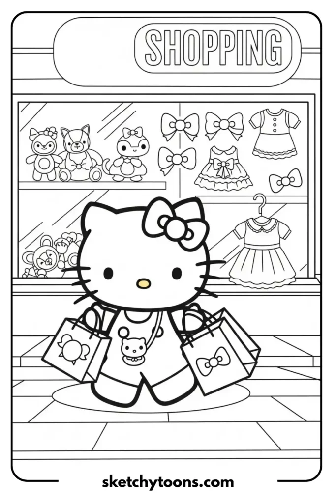 Hello Kitty Shopping coloring page