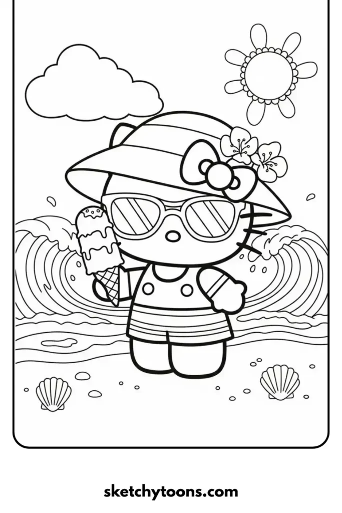 Hello Kitty Summer Coloring Pages