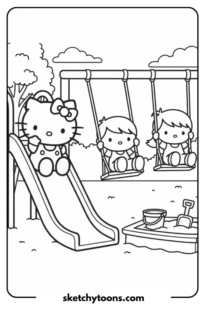 Hello Kitty at the Playground coloring page