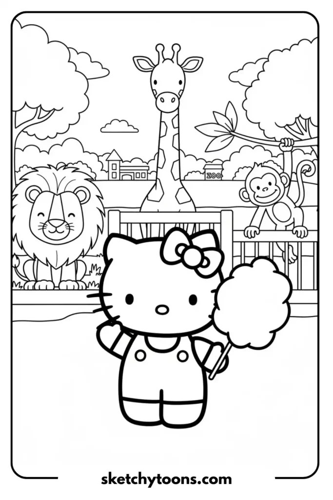 Hello Kitty at the Zoo coloring page
