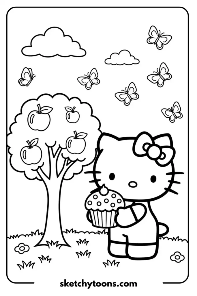 Hello Kitty eating Coloring Page