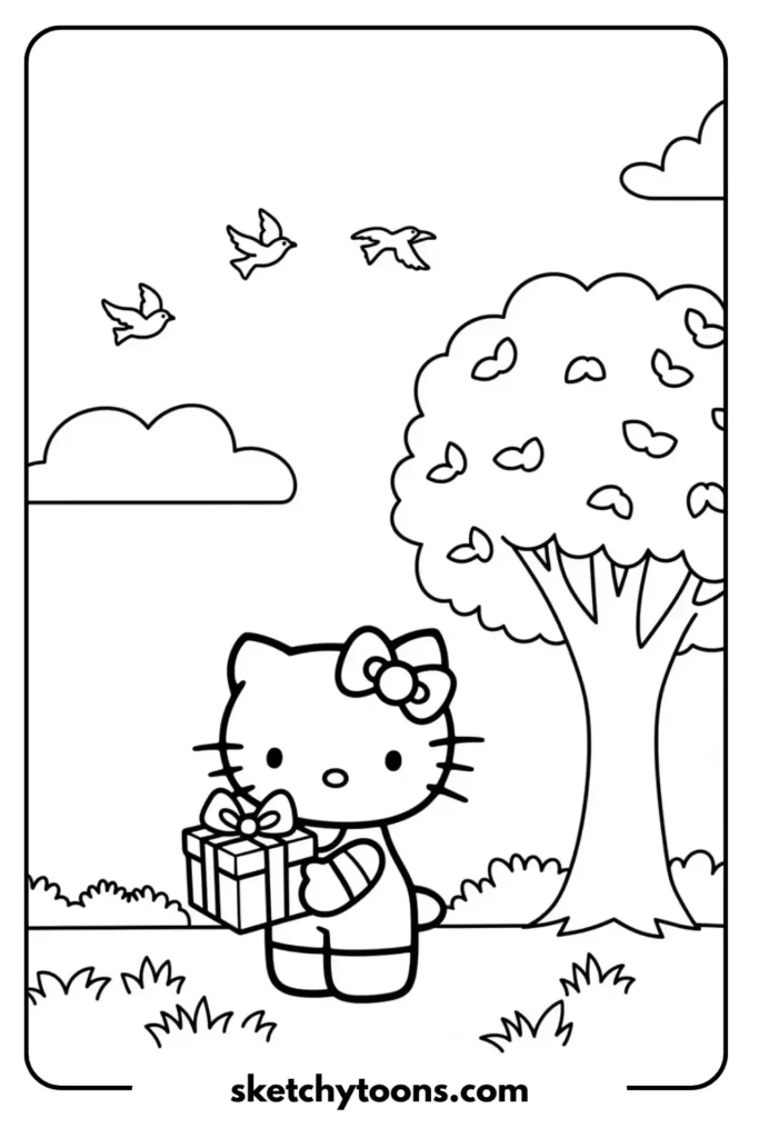 Hello Kitty gift coloring page
