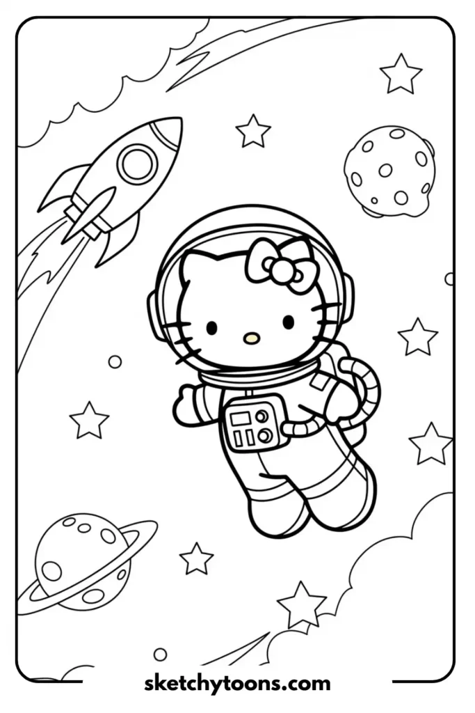 Hello Kitty in Space coloring page