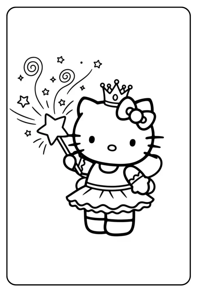 Hello Kitty magic wand coloring page