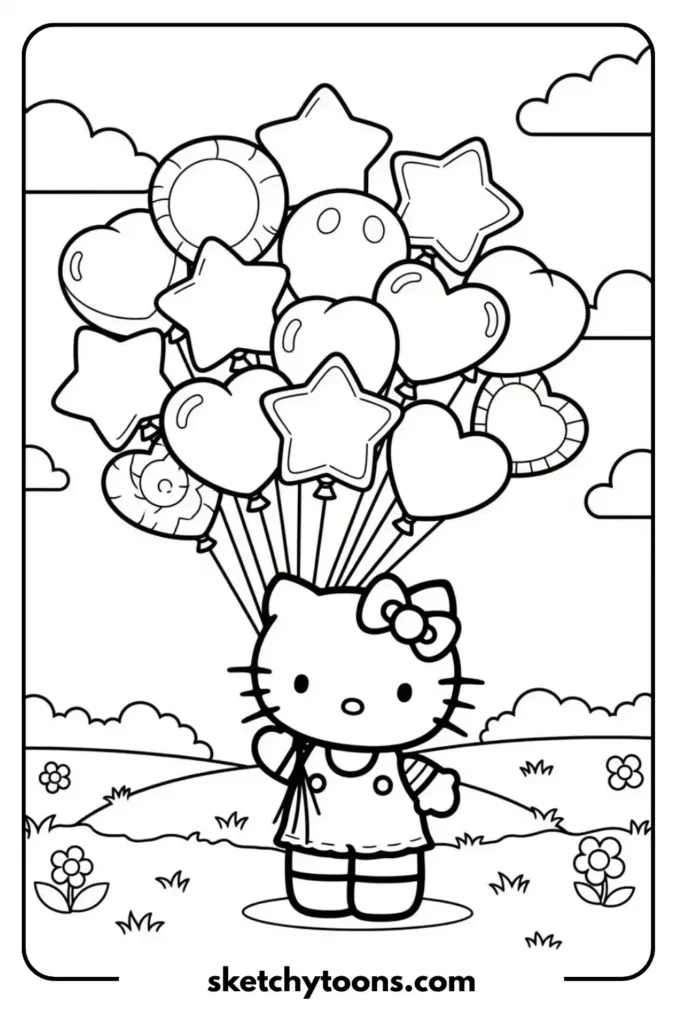 Hello Kitty with Balloons coloring page