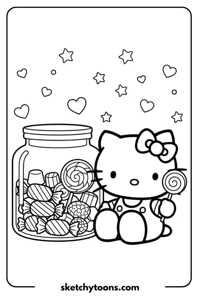 Hello Kitty with Candy coloring page
