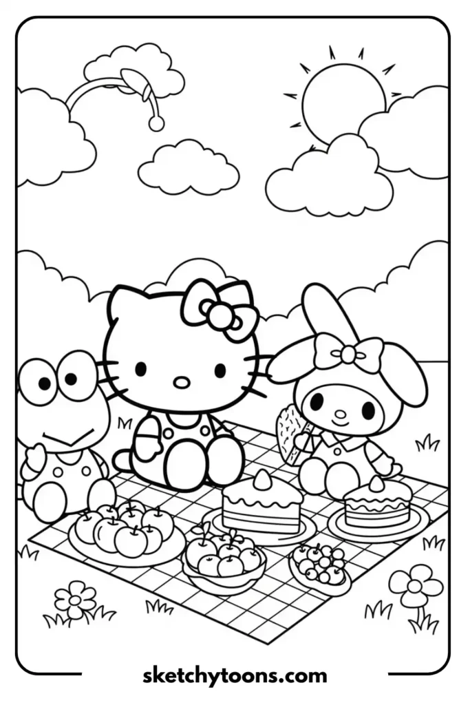 Hello Kitty with Friends Coloring Page