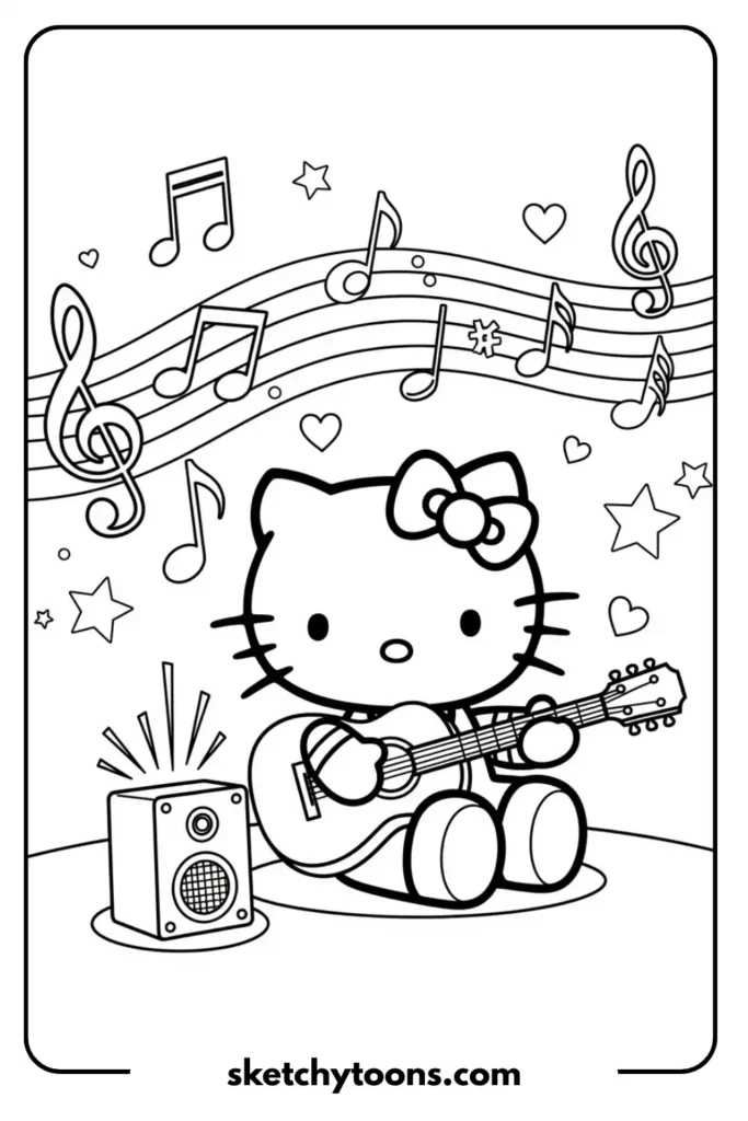 Hello Kitty with Musical Notes coloring page