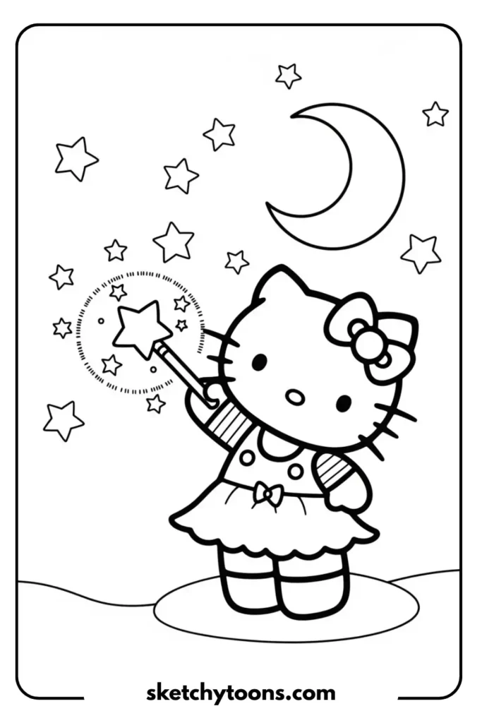 Hello Kitty with Stars coloring page
