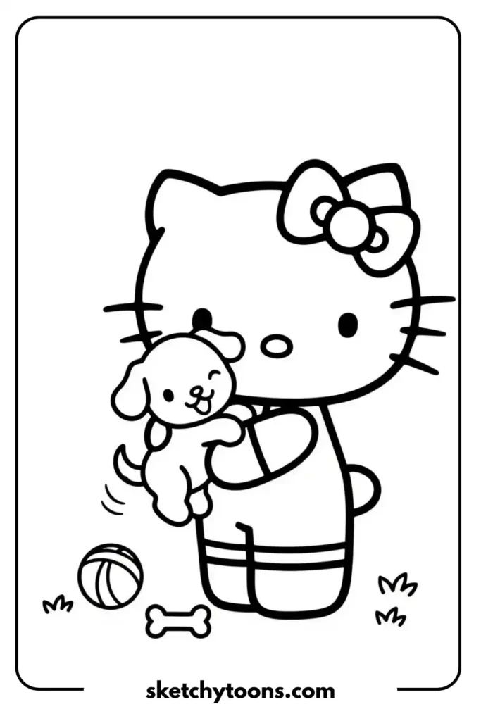 Hello Kitty with a Puppy coloring page