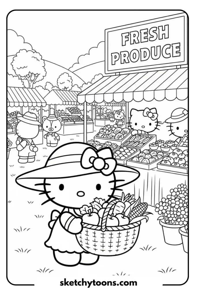 Hello Kitty’s Day at Market coloring page