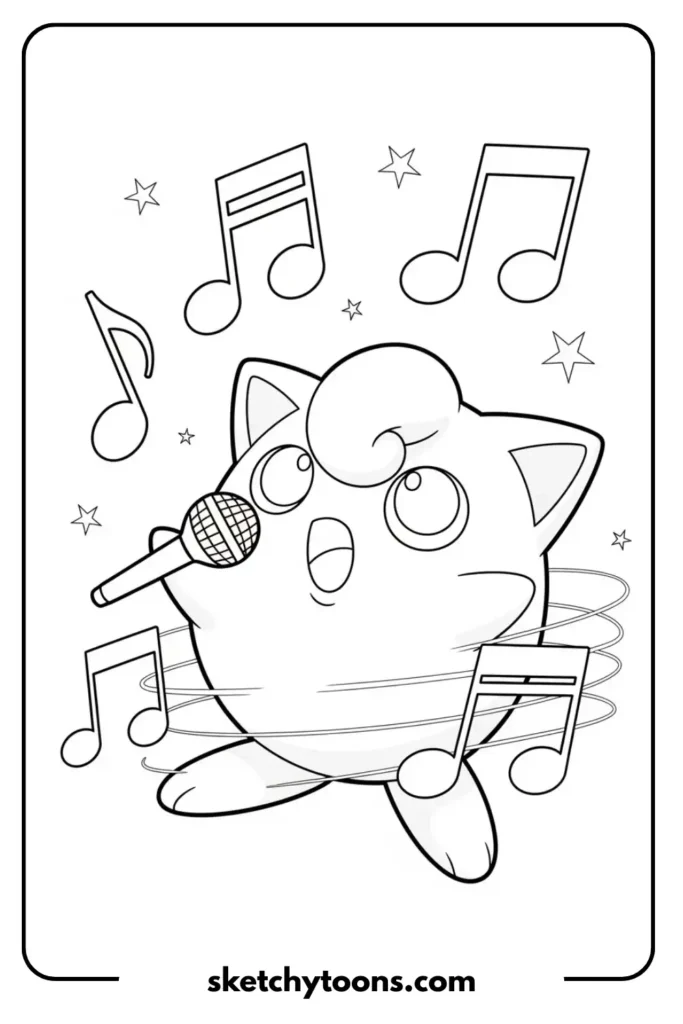Jigglypuff with Music Notes coloring page