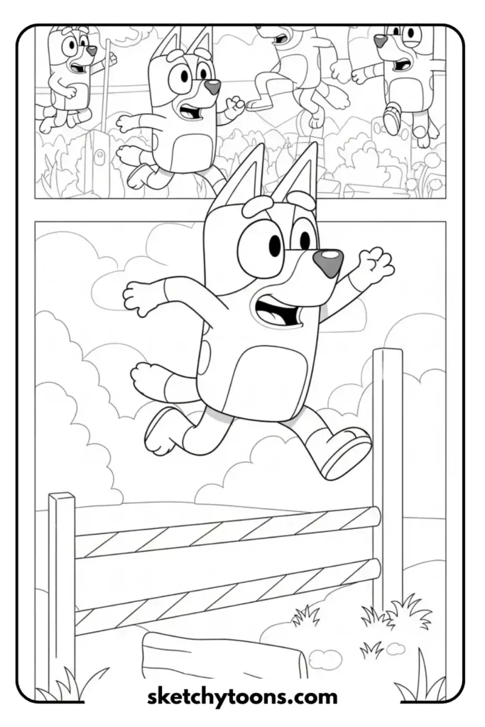 Jumping Over Obstacles coloring sheet