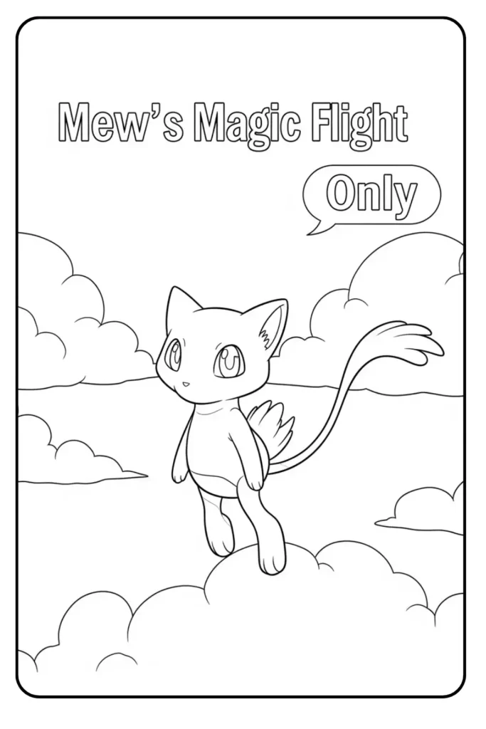 Mew’s Magical Flight only with cloud coloring page