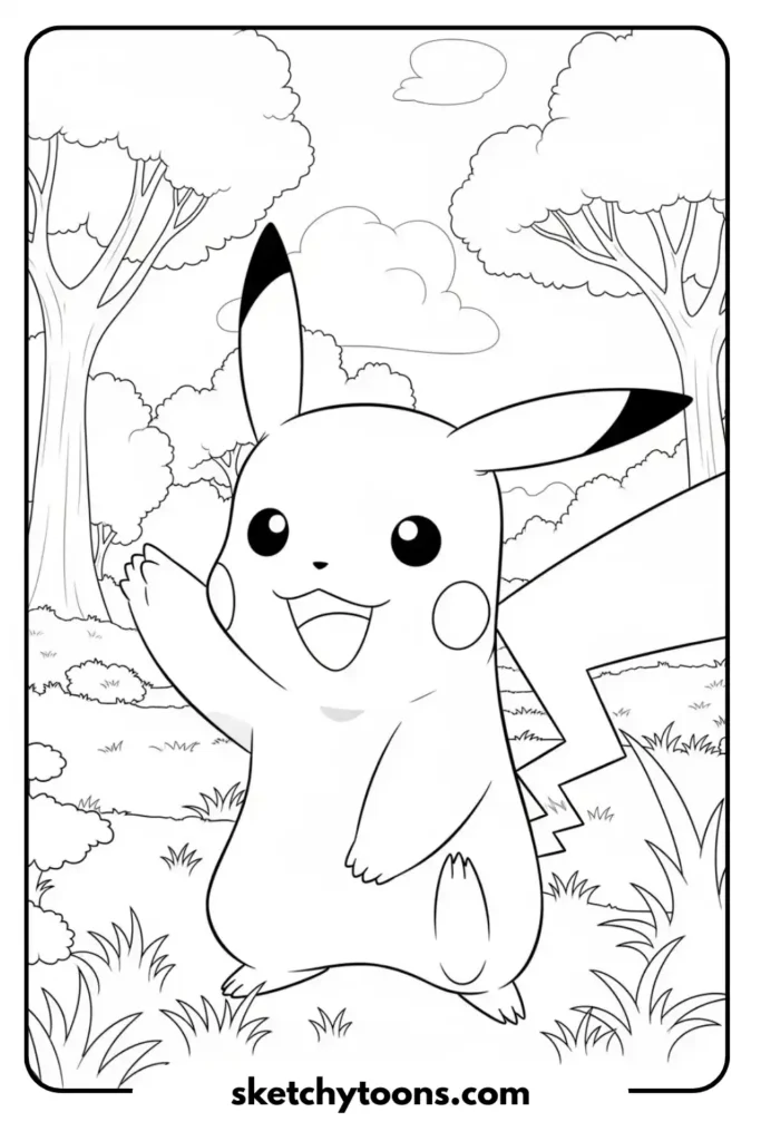 Pikachu’s Adventure in the Park coloring page