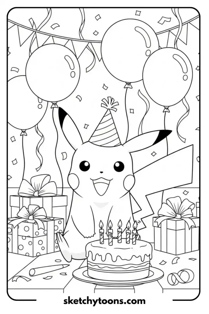 Pikachu’s Birthday Party coloring page