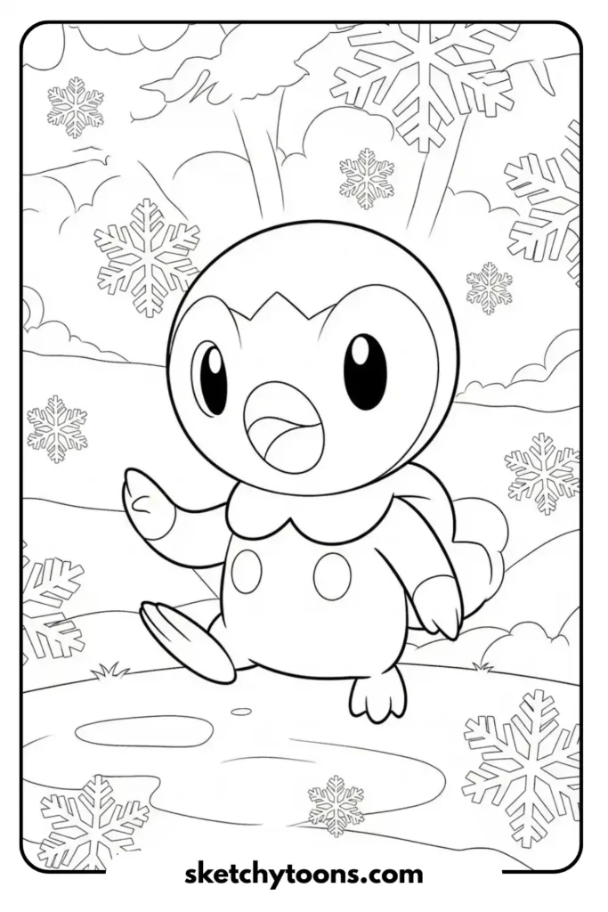 Piplup with Snowflakes coloring page