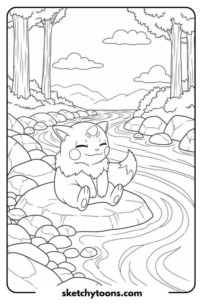 Pokémon by the River coloring page