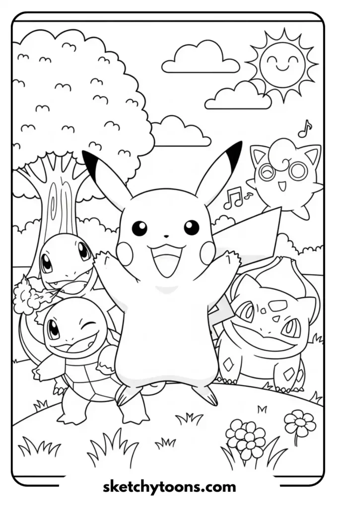 Pokémon friends coloring page