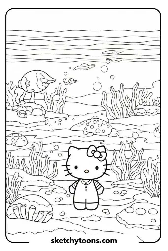 Underwater World with Hello Kitty coloring page