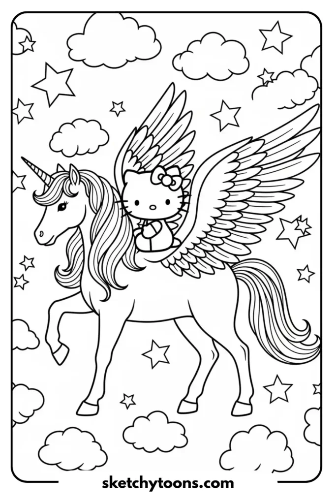 Unicorn Hello Kitty Coloring Pages